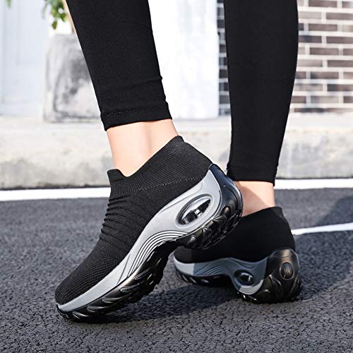 Womens Running Breathable Walking Shoes Women Sneaker Walking Shoes Sock Sneakers Slip on Mesh Platform Air Cushion Comfortable Tennis Shoes 