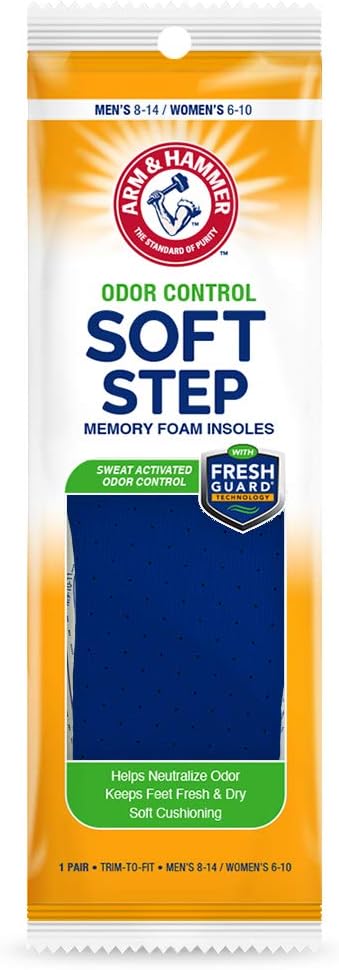 Arm  Hammer Odor Control Soft Step Insoles, Memory Foam Insoles for Men, Memory Foam Insoles for Women, Best Insoles for Standing All Day, Foot Inserts, Shoe Inserts Men and Women -1 Pair