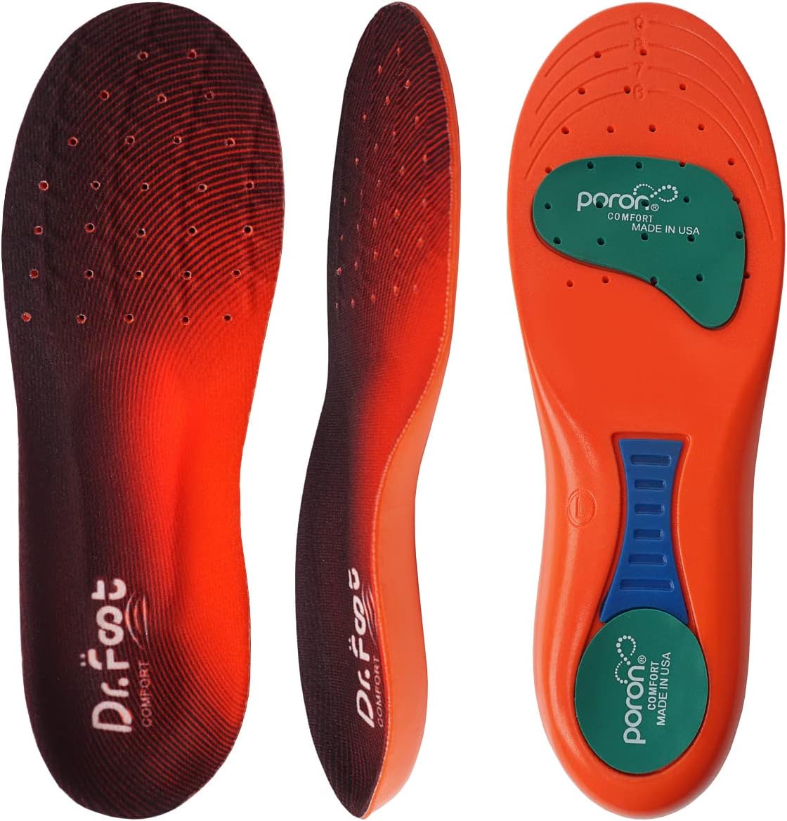 Dr. Foot Plantar Fasciitis Insoles for Women Men and Kids - Provide Shock Absorption and Cushioning - Comfortable Insoles for Flat Feet, Feet Pain, Heel Pain and Metatarsalgia (Medium)
