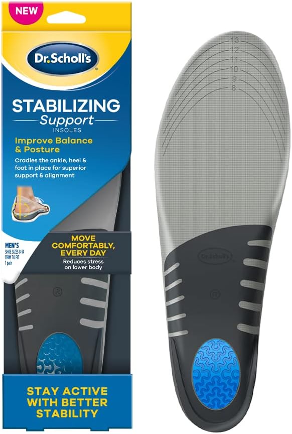 Dr. Scholls Stabilizing Support Insole Improves Posture, Alignment  Balance. Added Arch Support for Flat Feet  Overpronation (Mens 8-14), Trim to Fit Inserts Gray