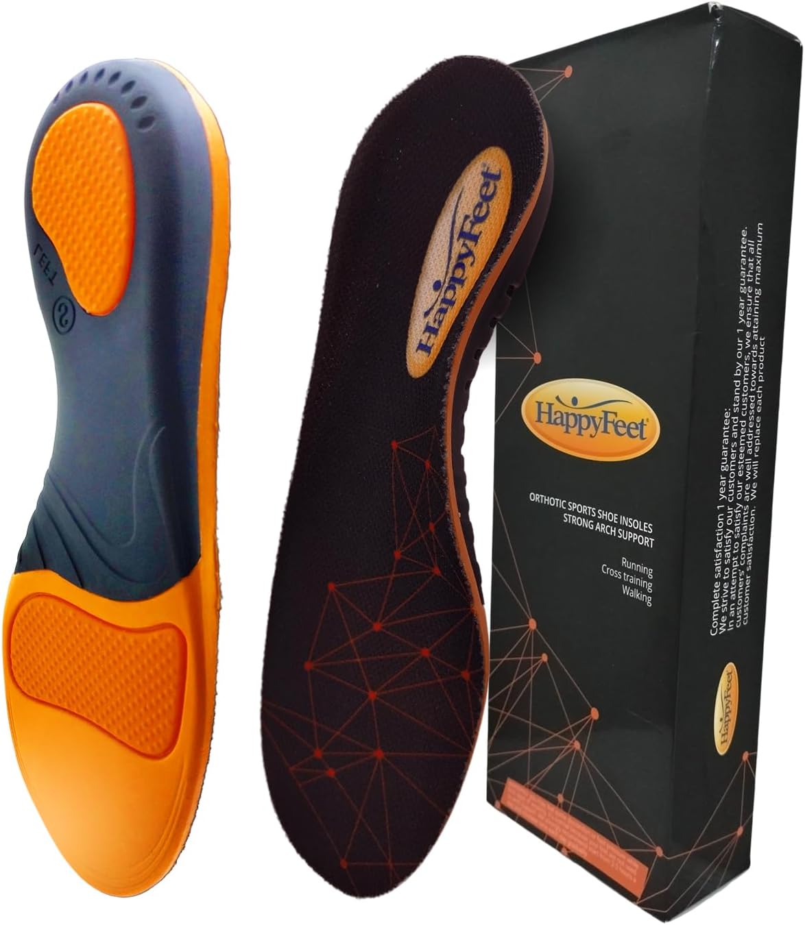 Happy Feet Arch Support Insoles - Plantar Fasciitis Feet Insoles - Shock Absorbing, Anti-Fatigue, Foot Pain, High Arch Support Insoles for Men Women, Multiple Size Trim to Fit (XL)