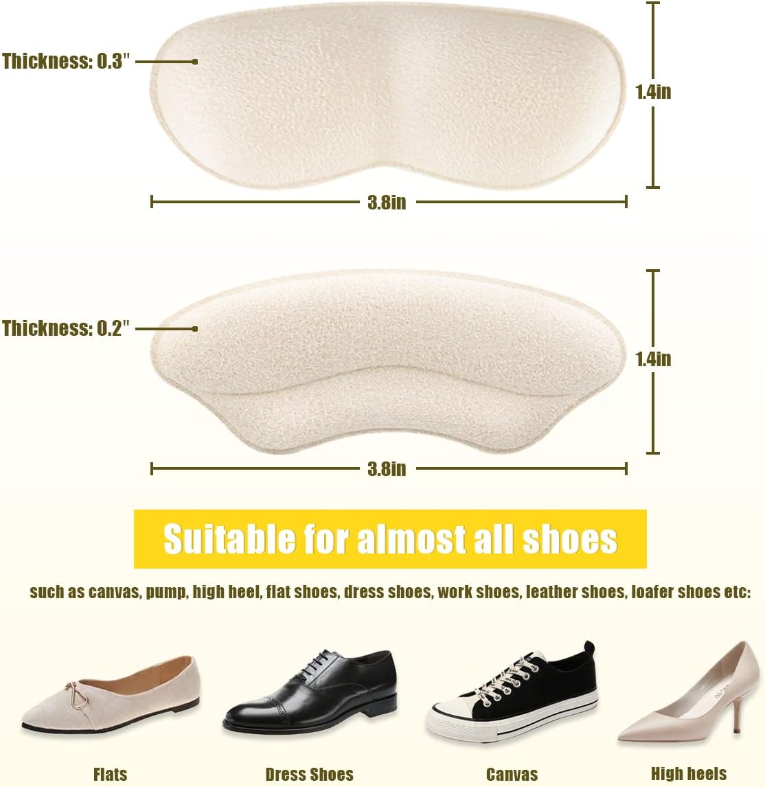 Heel Grips Liners for Loose Shoes, Heel Cushions Inserts Improved Shoe Too Big Comfort and Fit, Heel Protector Shoe Inserts for Women Prevent Heel Blister and Slip (Pale Apricot)