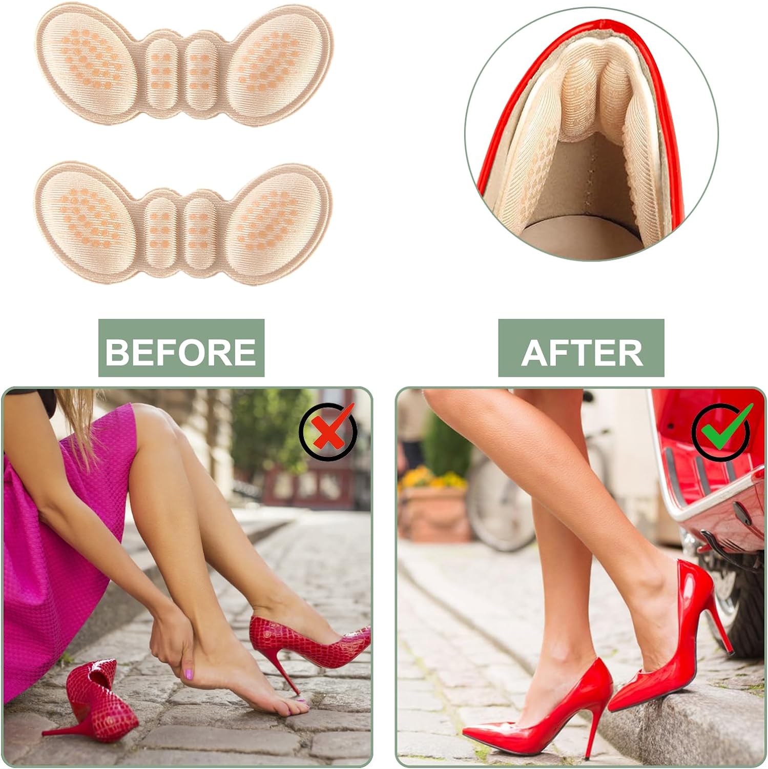 Heel Inserts Comfort for Women,Heel Shoe Pads Heel Cushion Loose Shoes for Pain,Heel Pads for Shoes Make Shoes Fit Tighter Inserts(0.12in Thick)(2Pairs, Pink)