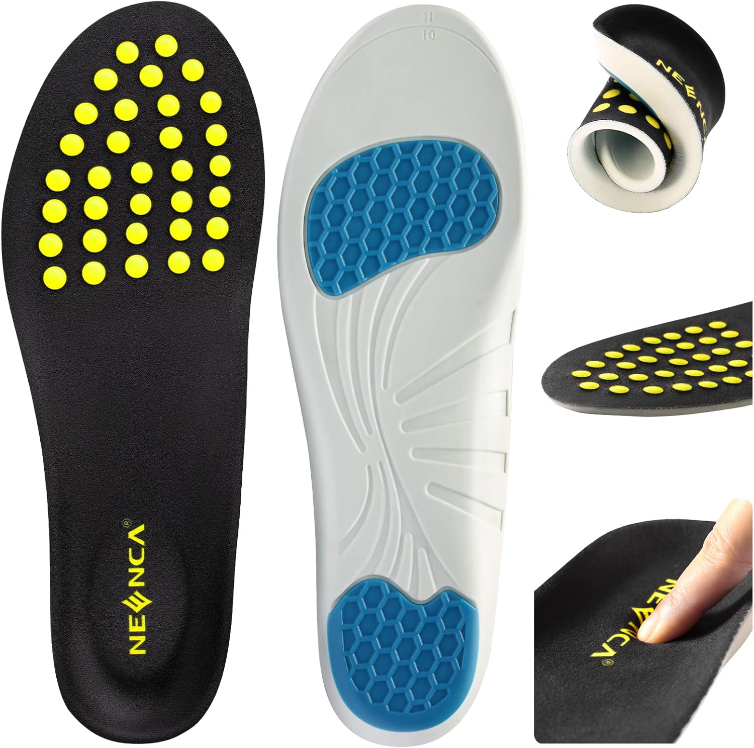 NEENCA Professional Shoe Insoles, Comfort Memory Foam Shoe Inserts, Medical Heel Cushioning with Shock Absorption for Plantar Fasciitis, Arch/Foot/Heel Pain Relief, Workout, Sports, Daily Use