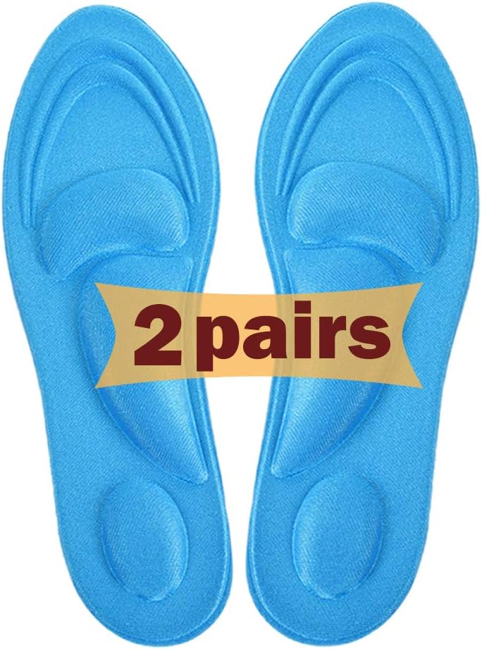 Shoe Insoles Women, (2 Pairs Blue) Arch Support Insoles Breathable, New Material, 5D Sponge Barefoot Comfort Insoles and High Heel Inserts, for Massaging, Arch Pain and Foot Pain Relieve