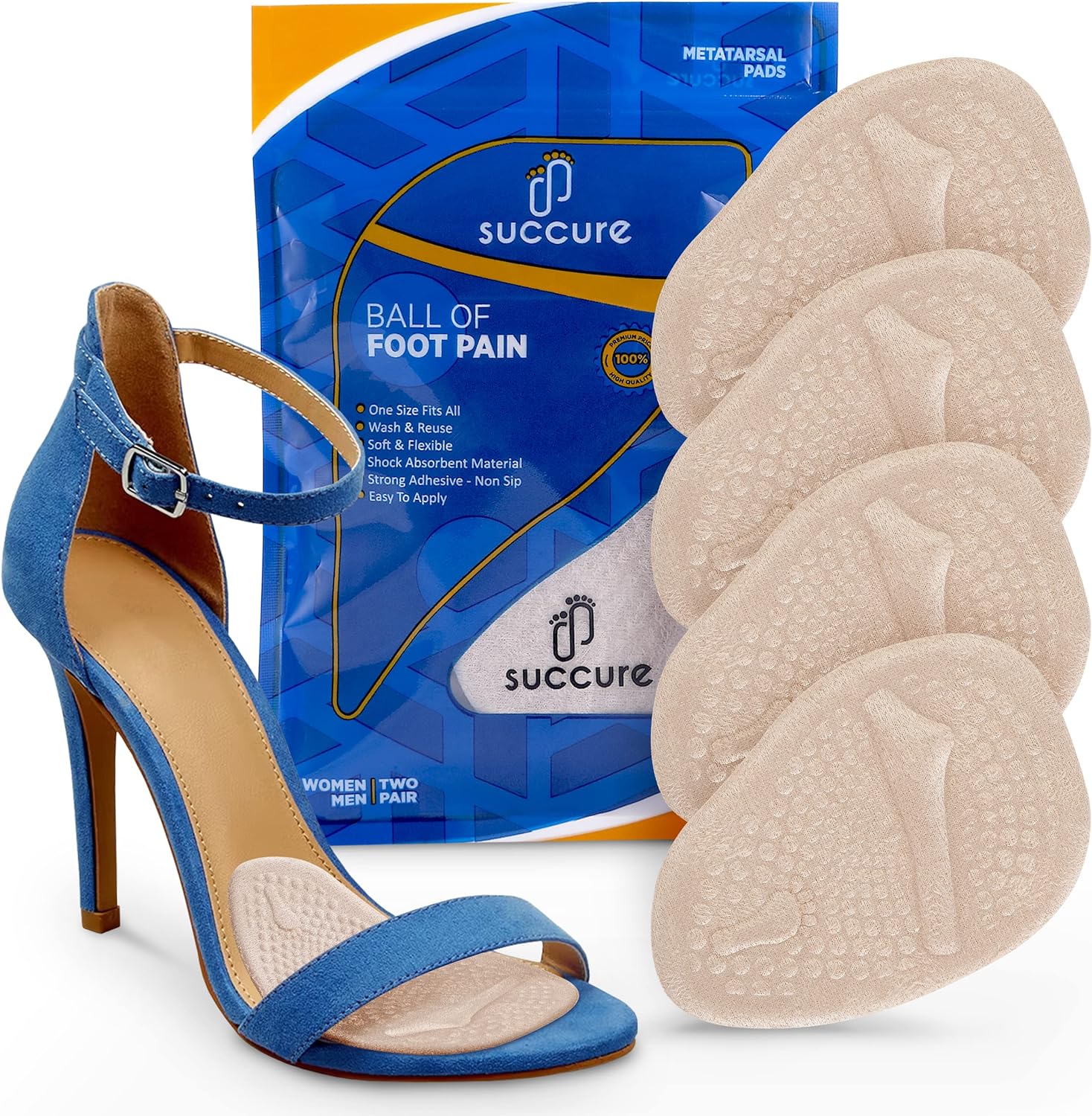 Succure 2 Pair Metatarsal Pads for Women  Mens - Ball of Foot Cushions for Women High Heel - Helps with Pain Instantly - 0.12in Thick Mortons Neuroma Inserts - Soft Foot Pads Ball of Foot Pain