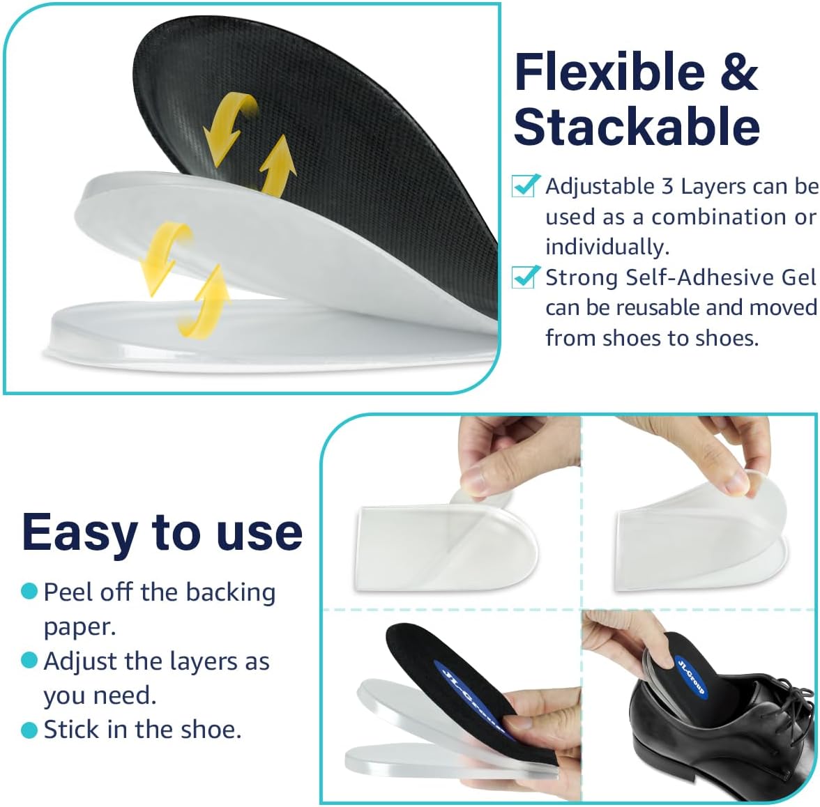 3 Layer Heel Wedge Inserts for Supination  Over Pronation, Microfabric Adjustable Corrective Insoles for Ankel Sprains, Bow Legs, Foot Alignment, Knee Pain (Large, Black)