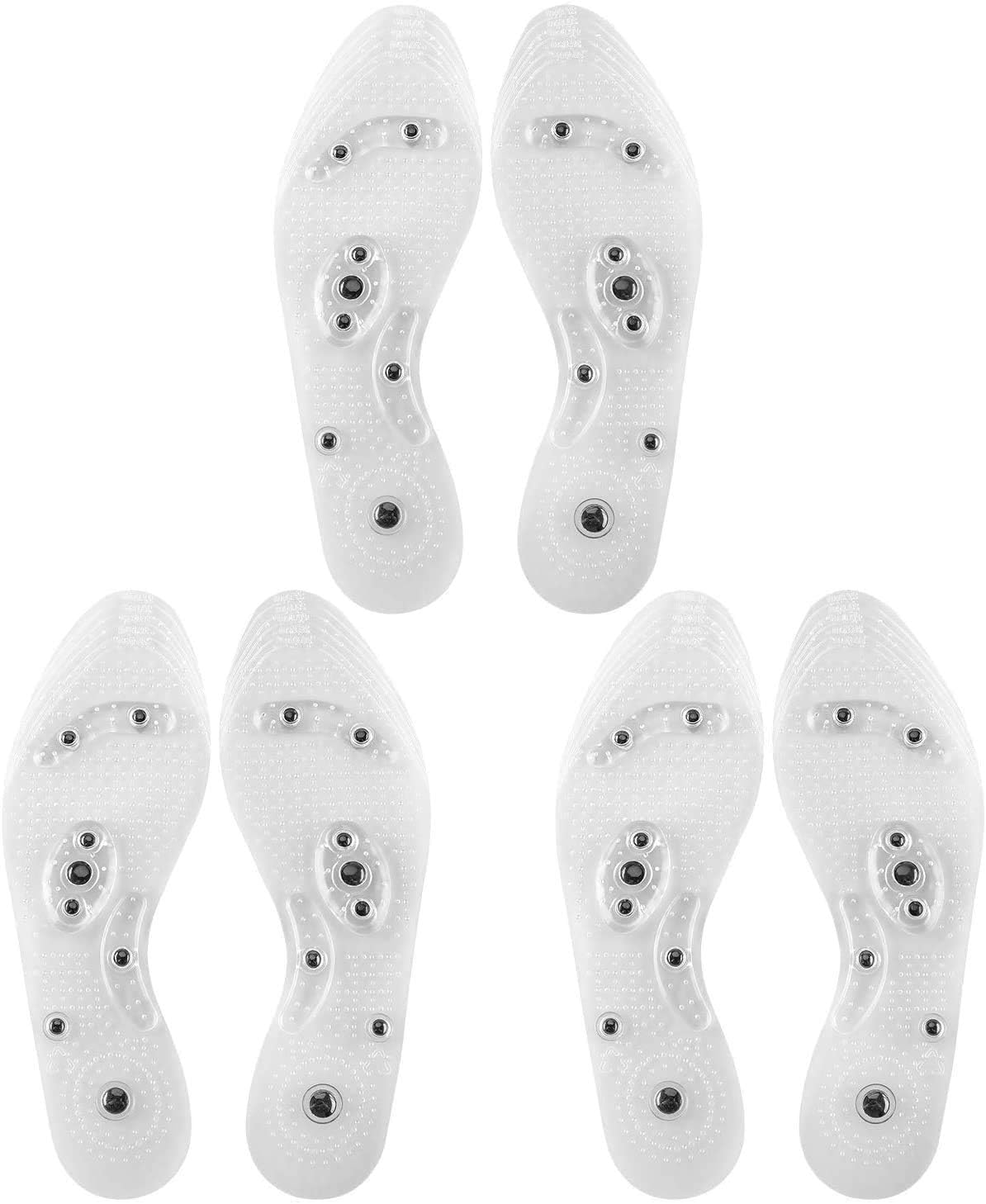 3 Pairs Acupressure Magnetic Massage Insoles, Oumers Foot Massage Shoe-pad Foot Therapy Reflexology Pain Relief Shoe Insoles,Transparent (US M:7-9 W:8-10)