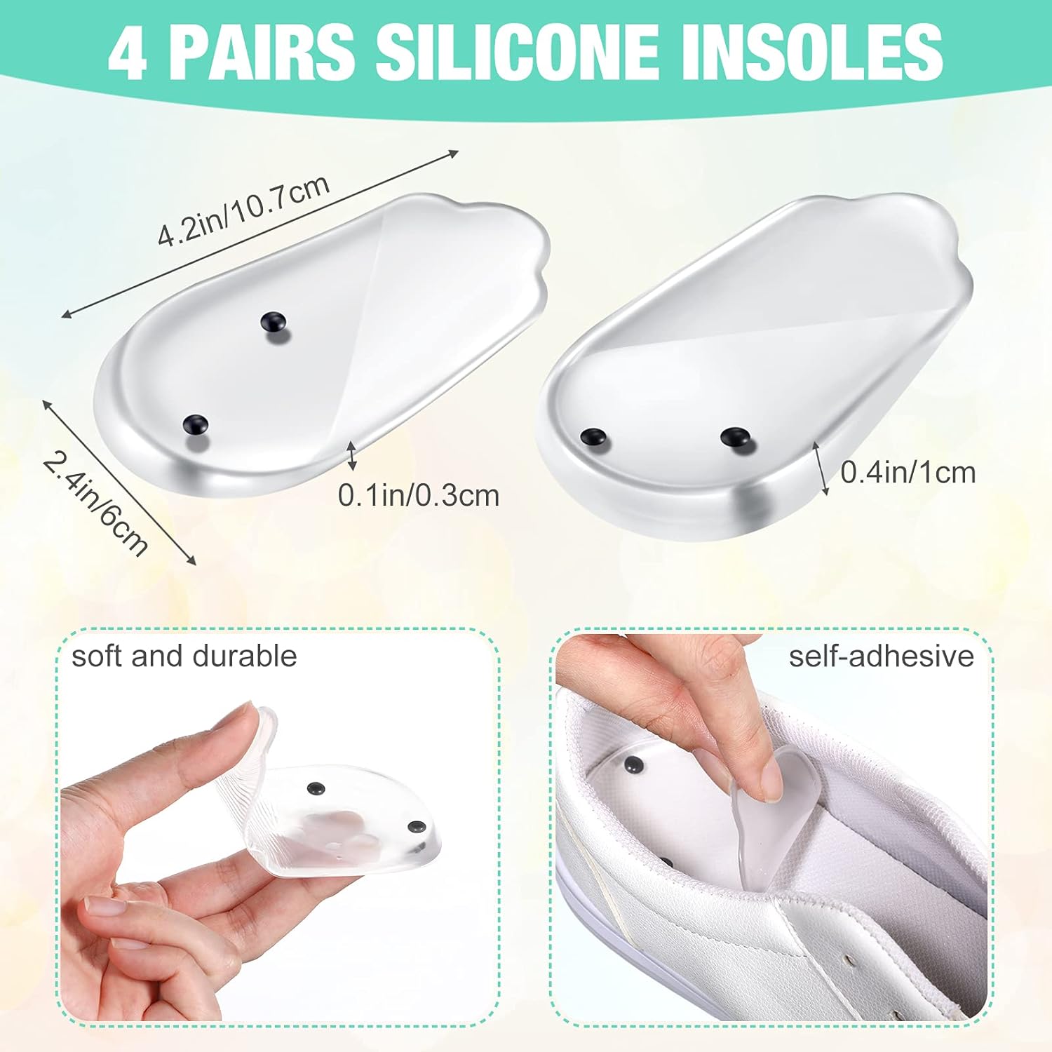 4 Pairs Medial Lateral Supination Wedge Insoles with Magnets Correcting Pronation Silicone Orthopedic Shoe Heel Inserts for Foot Alignment, Knock Knee Pain, Bow Legs, O/X Type Leg