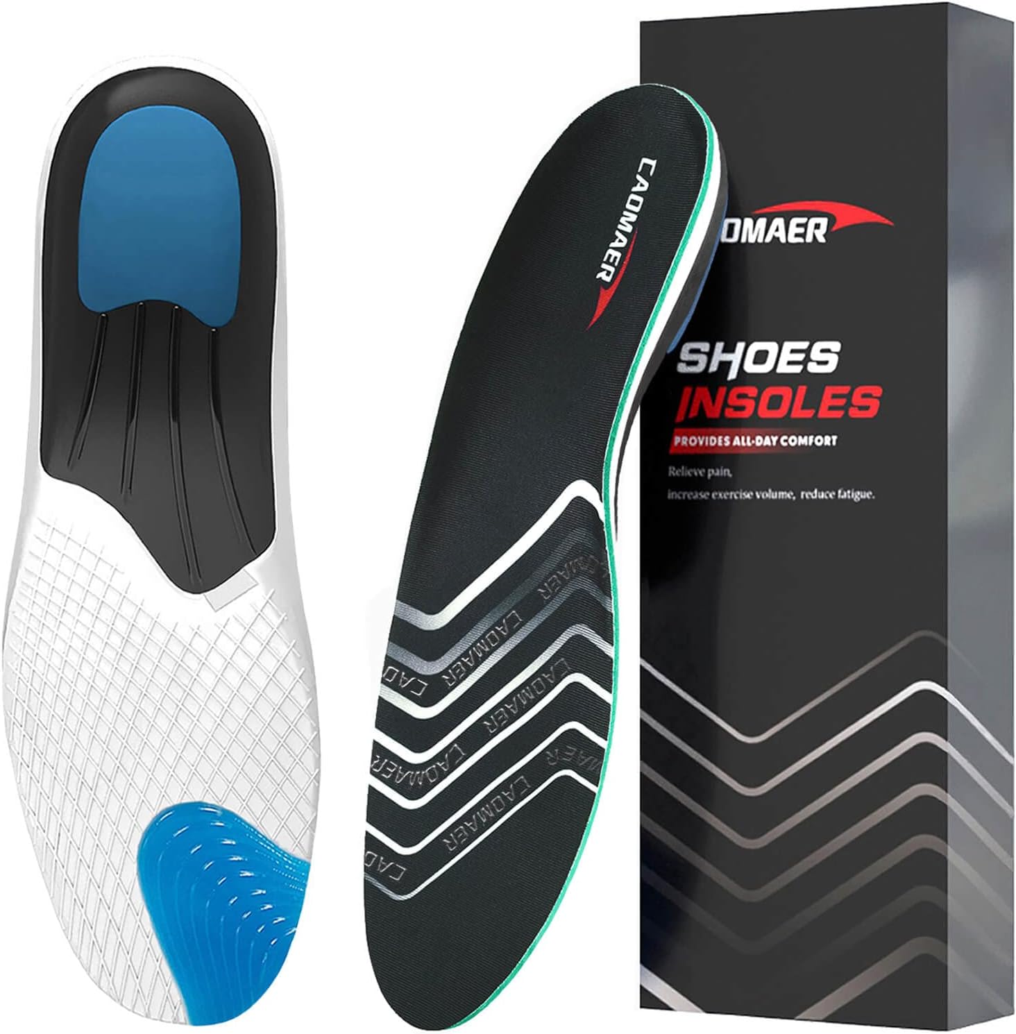 Caomaer Plantar Fasciitis Relief Insoles for Men and Women, Arch Support Shoe Inserts for Flat Feet, Heel and Foot Pain Relief