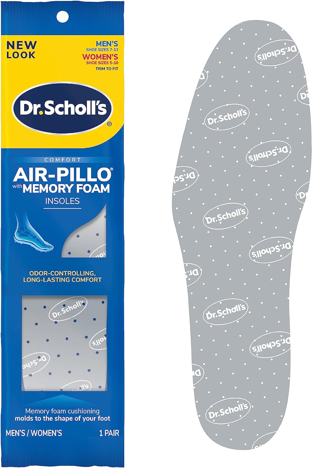 Dr. Scholls Air-Pillo with Memory Foam Insoles, Unisex (Men 7-12) (Women 5-10), 1 Pair, Trim to Fit Inserts