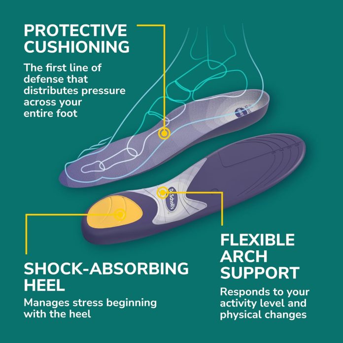 dr scholls prevent pain protective insoles protect against foot knee lower back pain promote foot health wellness trim t