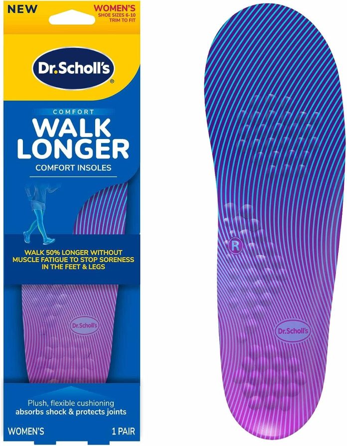 dr scholls walk longer insoles comfortable plush foam cushioning inserts for walking hiking and standing on feet all day