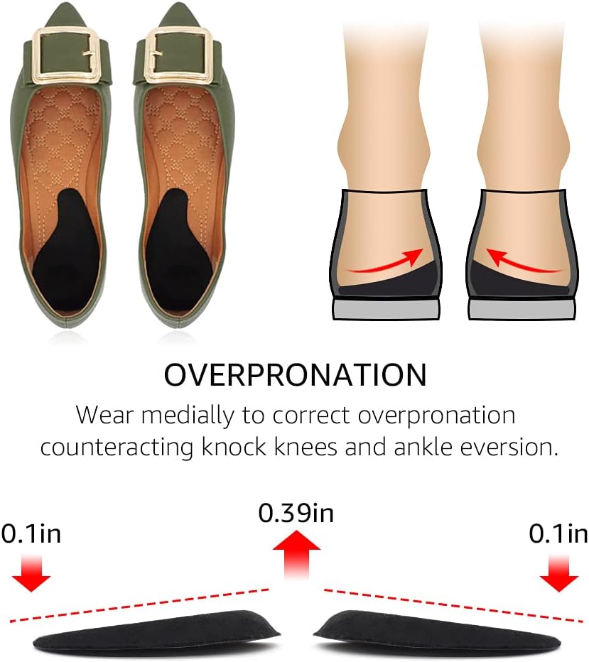 Dr. Shoesert Supination  Overpronation Shoe Insoles, Medial  Lateral Heel Wedge Corrective Gel Inserts for Men and Women (Black - Upgraded, 1 Pair)