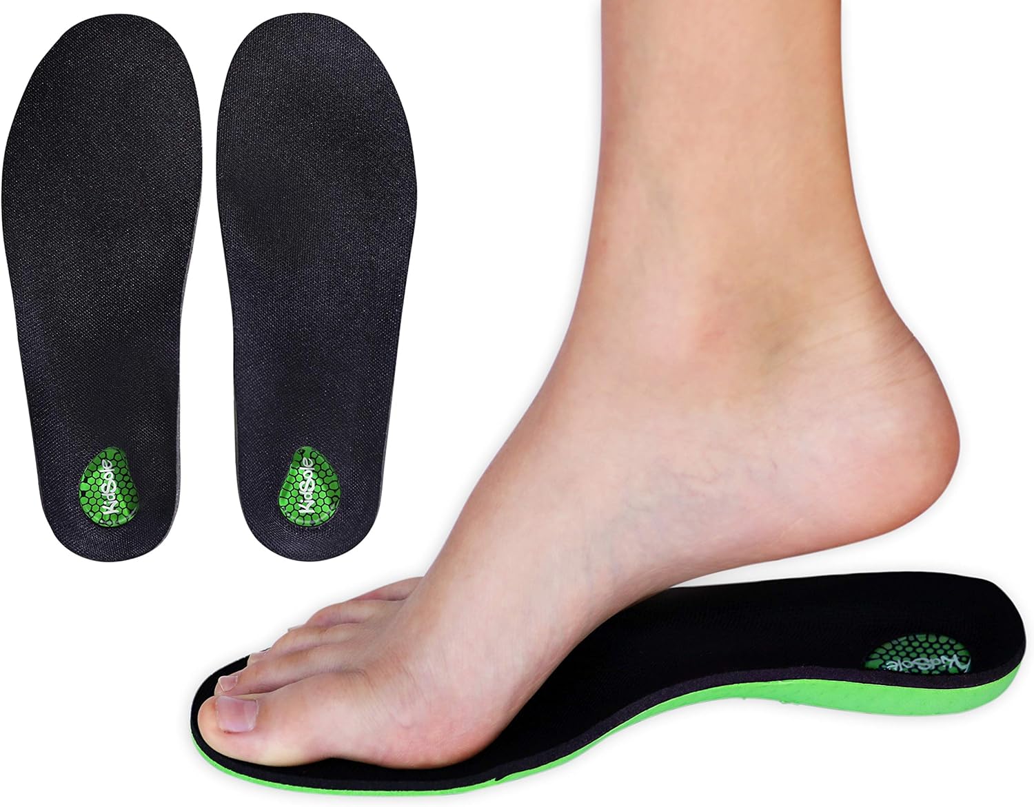 KidSole Green Martian: Arch Support Soft  Strong Insole. Slim  Lightweight Design with Memory Foam Top. ((24 CM) Kids Size 3-6)
