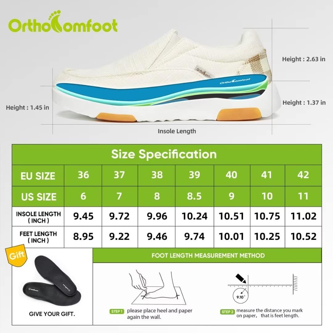OrthoComfoot Womens Orthotic Slip On Walking Shoes, Comfortable Plantar Fasciitis Loafers with Arch Support, Casual Orthopedic Driving Shoes for Foot and Heel Pain Relief