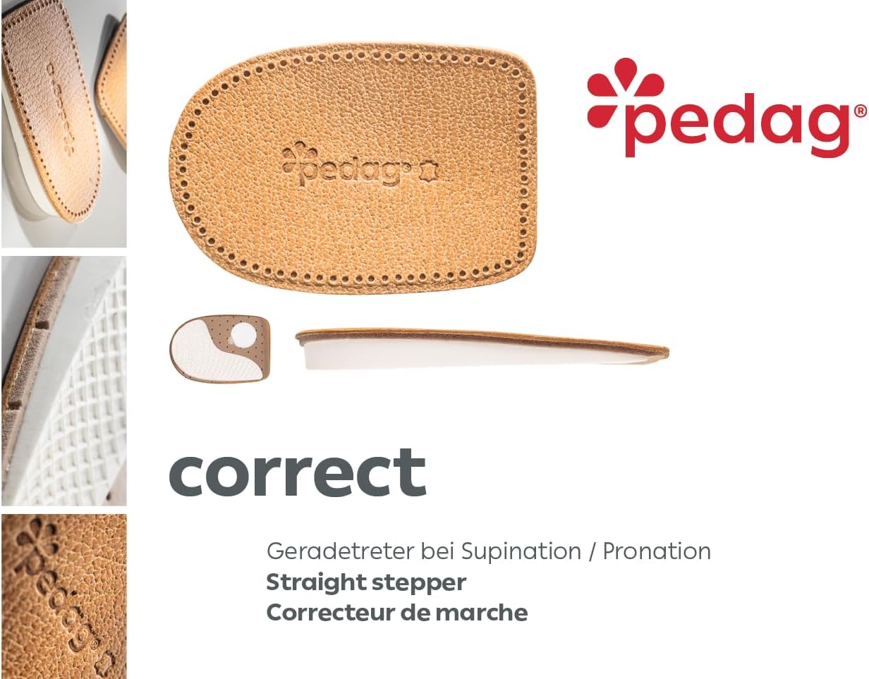 pedag Correct | German Made Medial and Lateral Wedge Heel Straightener Insert | For Pronation and Supination, Knock Knee Pain, Bow Legs | Vegetable Tanned Leather | Extra Large (Men 11L to Men 13)