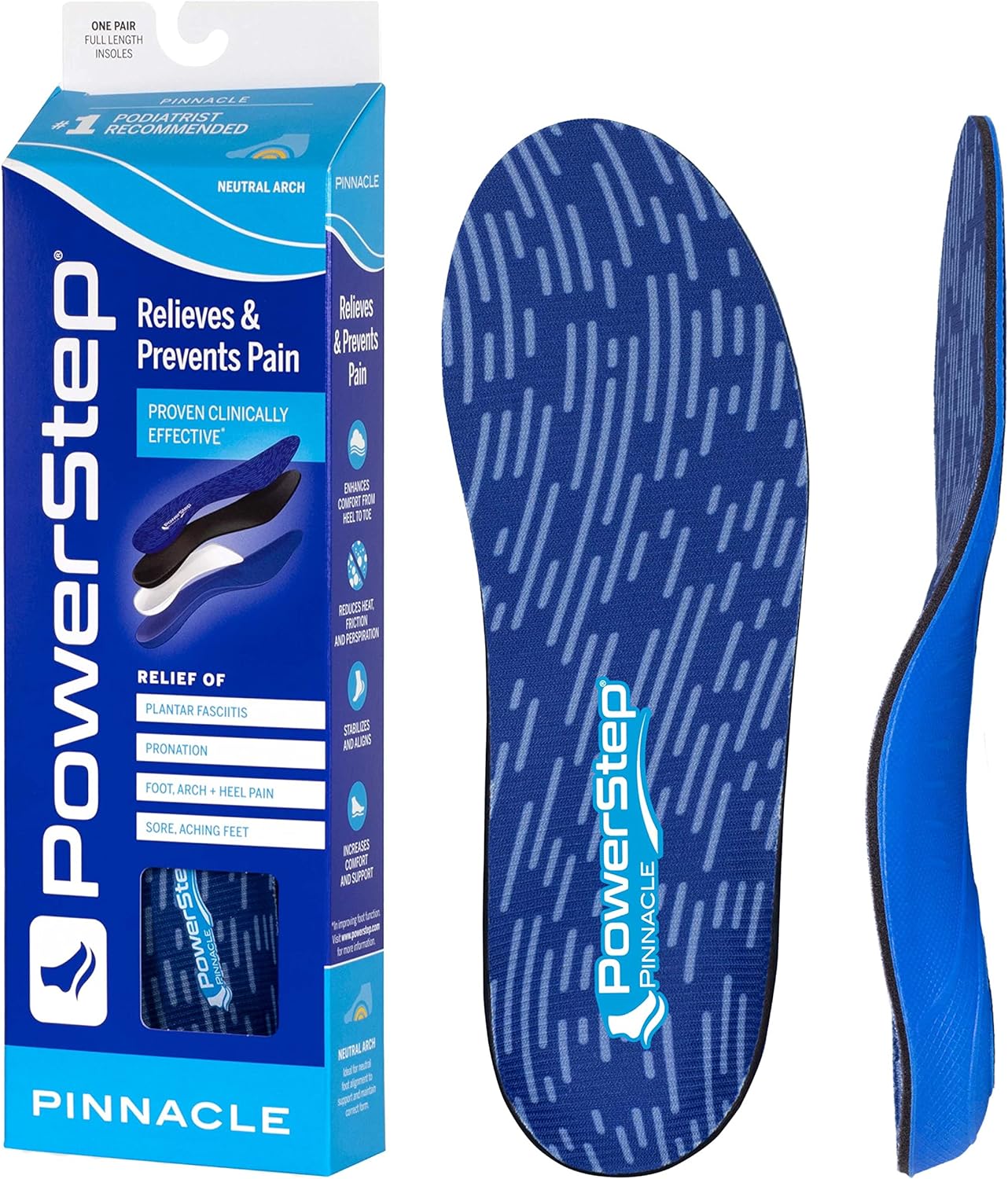 Powerstep Pinnacle Insoles - Orthotics for Plantar Fasciitis  Heel Pain Relief - Full Length Orthotic Insoles for Arch Pain with Moderate Pronation - #1 Podiatrist Recommended (M 12-13)