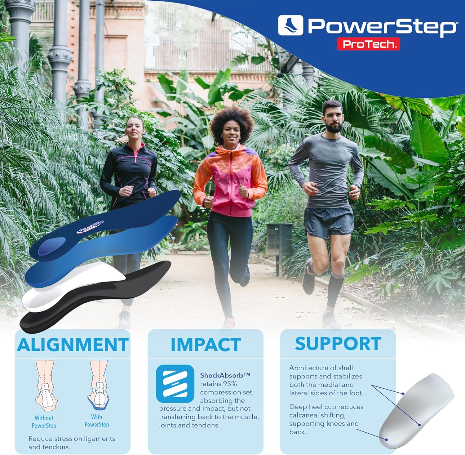 Powerstep ProTech Full Length High Orthotic Insoles - Medical Grade Pain Relief Orthotic Inserts with High Arch Support - Maximum Cushioning for Supination + Plantar Fasciitis (M 8-8.5 W 10-10.5)