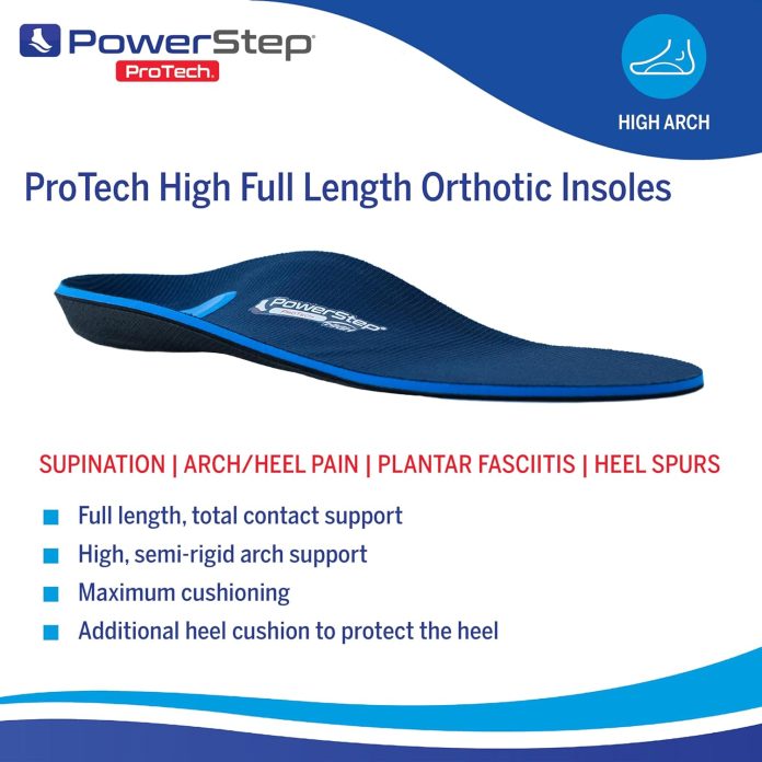 powerstep protech full length high orthotic insoles medical grade pain relief orthotic inserts with high arch support ma