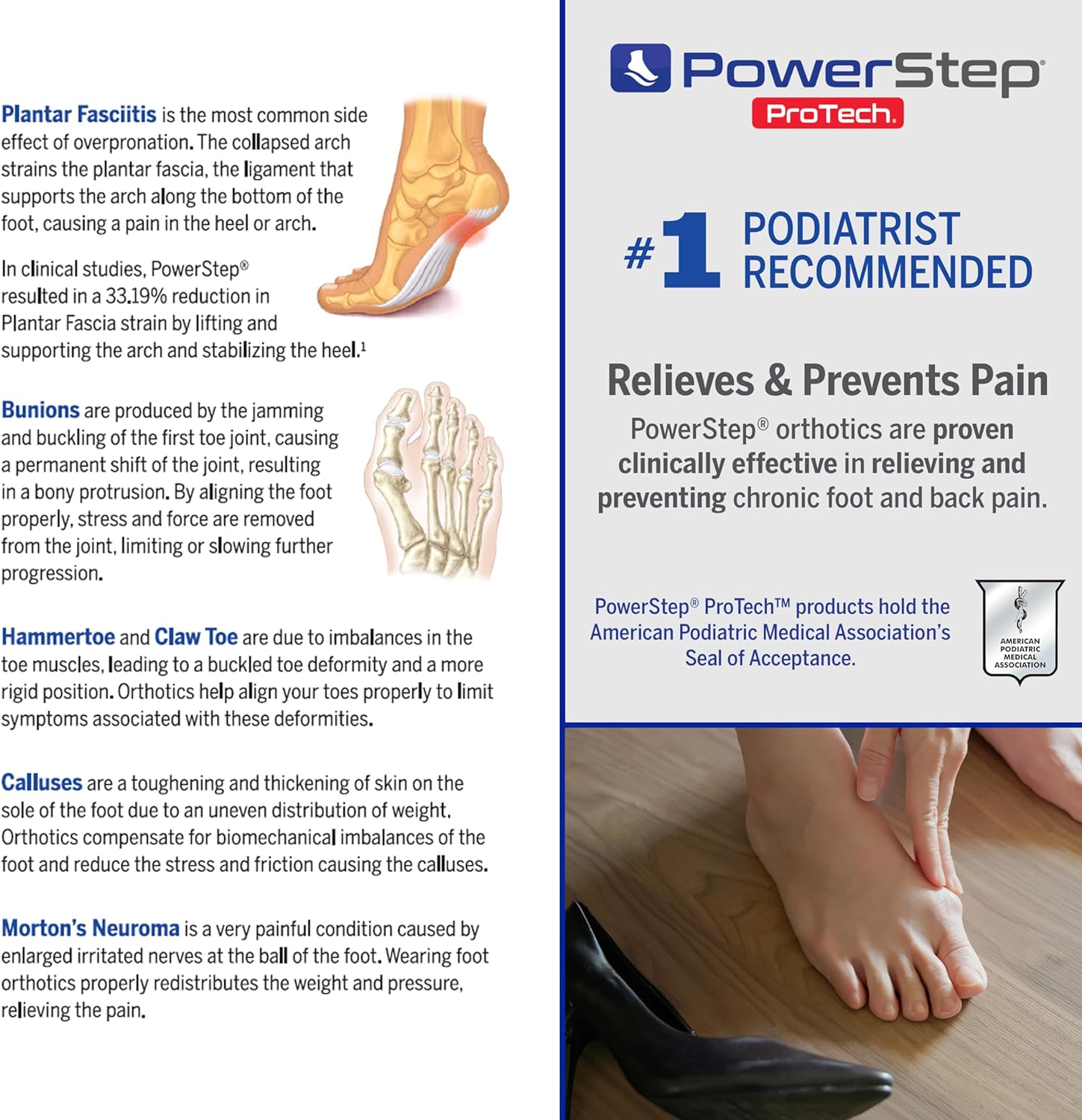 Powerstep ProTech Full Length High Orthotic Insoles - Medical Grade Pain Relief Orthotic Inserts with High Arch Support - Maximum Cushioning for Supination + Plantar Fasciitis (M 8-8.5 W 10-10.5)