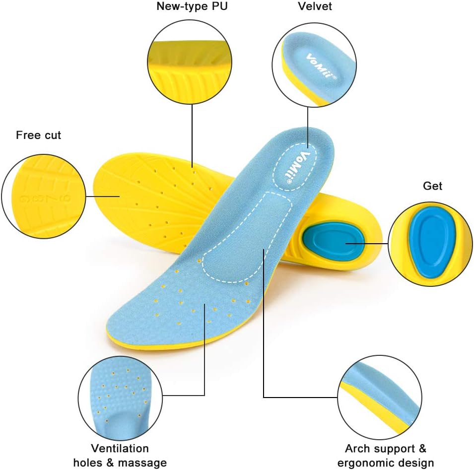 Shoe Insoles for Women Men and Kids, Memory Foam Insoles, Comfortable Sports Shoe Inserts for Shock Absorption and Relieve Foot Pain, Plantar Fasciitis Arch Support Insoles, M(Men 6-9/ Women 7-11)