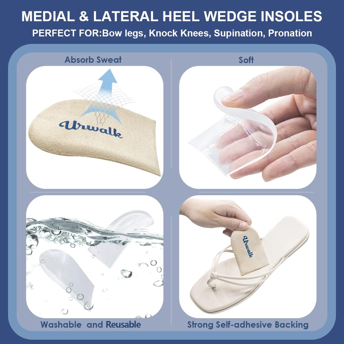 3 Layers Adjustable Supination Over Pronation Corrective Shoe Inserts Medial Lateral Heel Wedge Lifts Self-Adhesive Gel Insoles for Foot Alignment, Knock Knee Pain - 6 Pieces (Beige)
