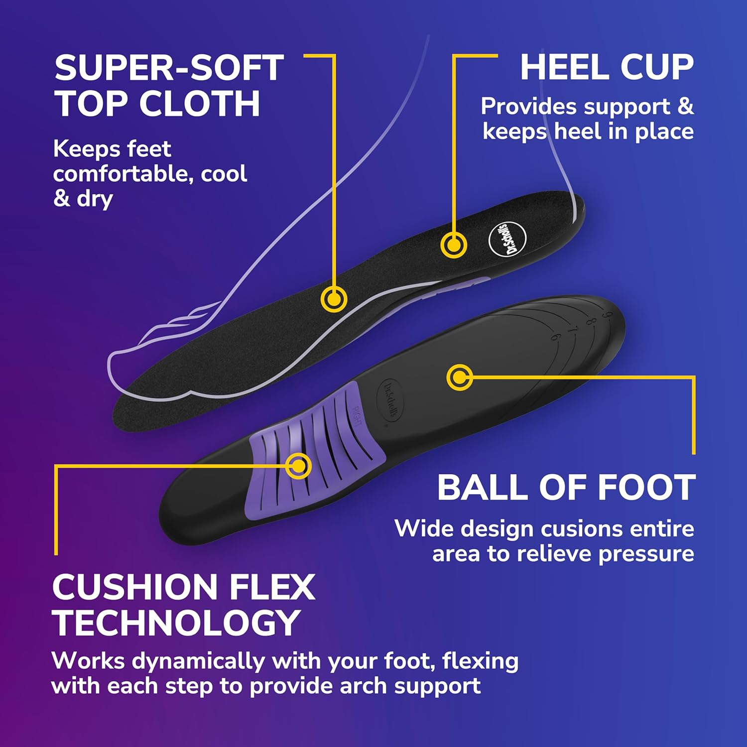 Dr. Scholls® Love Your Sneakers Full Length Insoles, All-Day Comfort for Slip on High Top Sneaker, Prevent Discomfort, Arch Support, Absorb Shock, Trim Insert to Fit Shoe, Women Size 6-10, 1 Pair