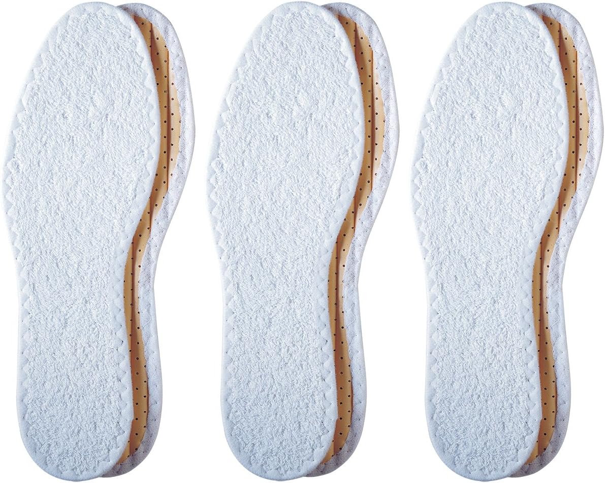 Pedag Summer | Terry Cotton Sockless Insoles | Barefoot Inserts | Handmade in Germany | Absorbs Sweat  Controls Odor | Wear Without Socks | Washable | US Women 8/ Men 5/ EU 38 | White | 3 Pair
