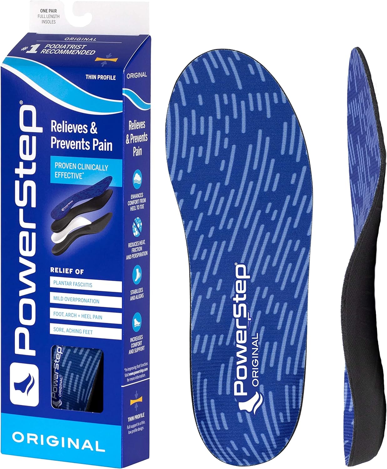 PowerStep Original Insoles - Arch Pain Relief Orthotics for Tight Shoes - Foot Support for Plantar Fasciitis, Mild Pronation and Foot  Arch Pain - Shoe Inserts for All (M 3-3.5 W 5-5.5)