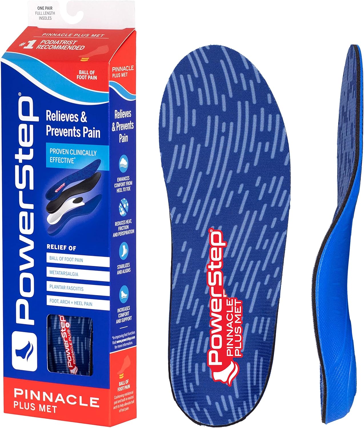 Powerstep Pinnacle Plus Ball of Foot Pain Relief Orthotics - Shoe Inserts for Metatarsalgia, Arch Support, and Mortons Neuroma Pain Relief - Shoe Insoles with Metatarsal Pad (M 5-5.5, F 7-7.5).