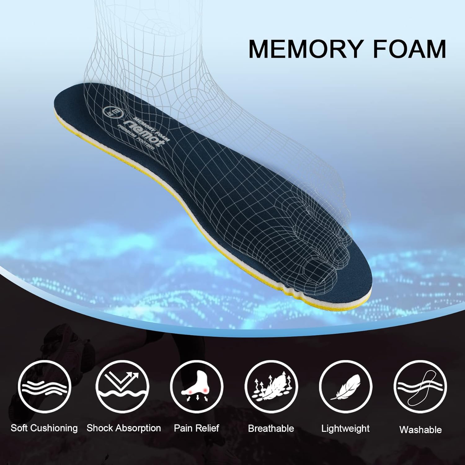 riemot Womens Memory Foam Insoles Super Soft Replacement Innersoles for Running Shoes Work Boots Comfort Cushioning Shoe Inserts Navy US 9 / EU 40