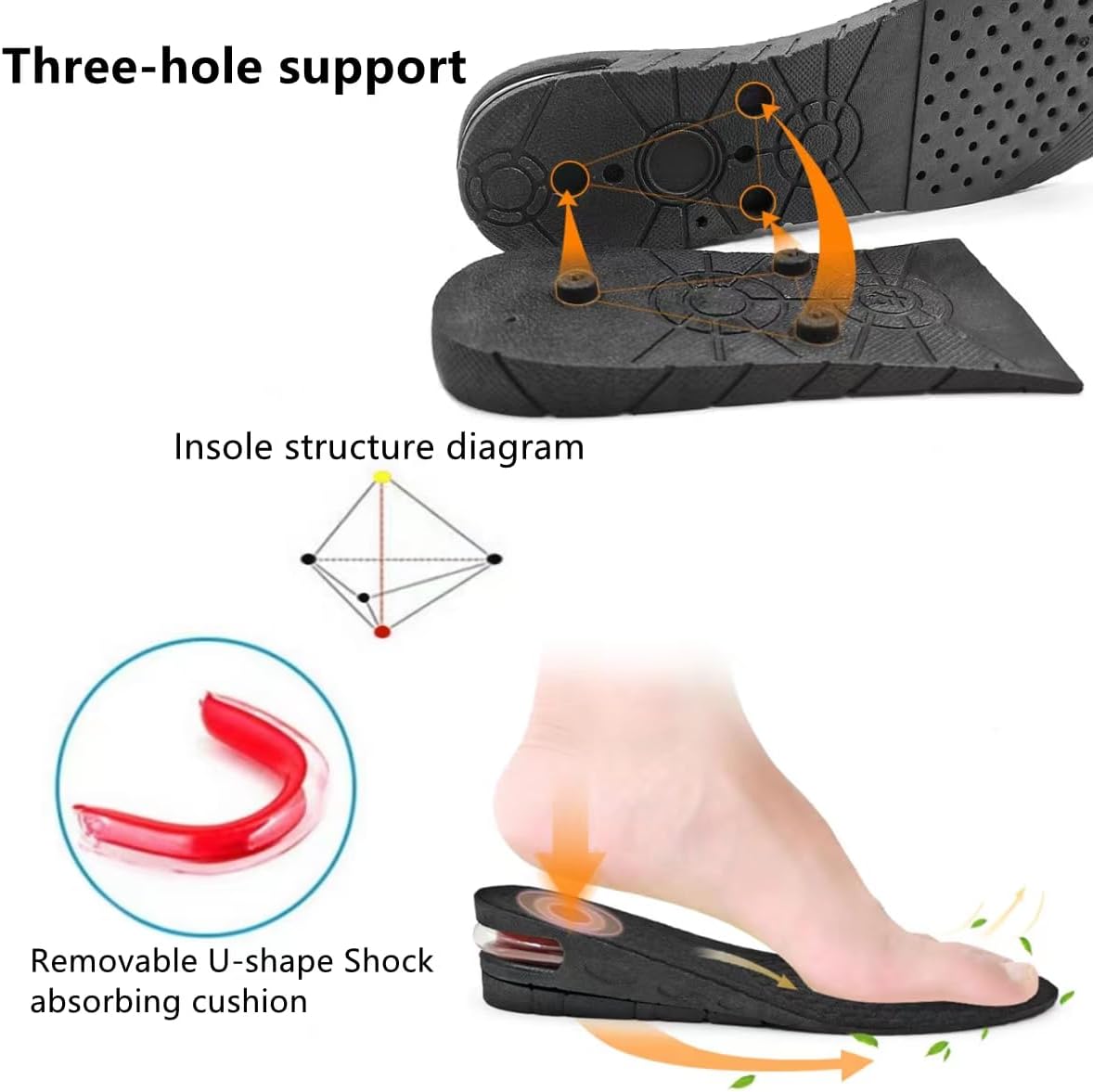 Height Increase Insoles 4-Layer Air up Shoe Lifts Elevator Shoes Insole 2.95inches (7.5 cm) Heels Lift Inserts for Men and Women