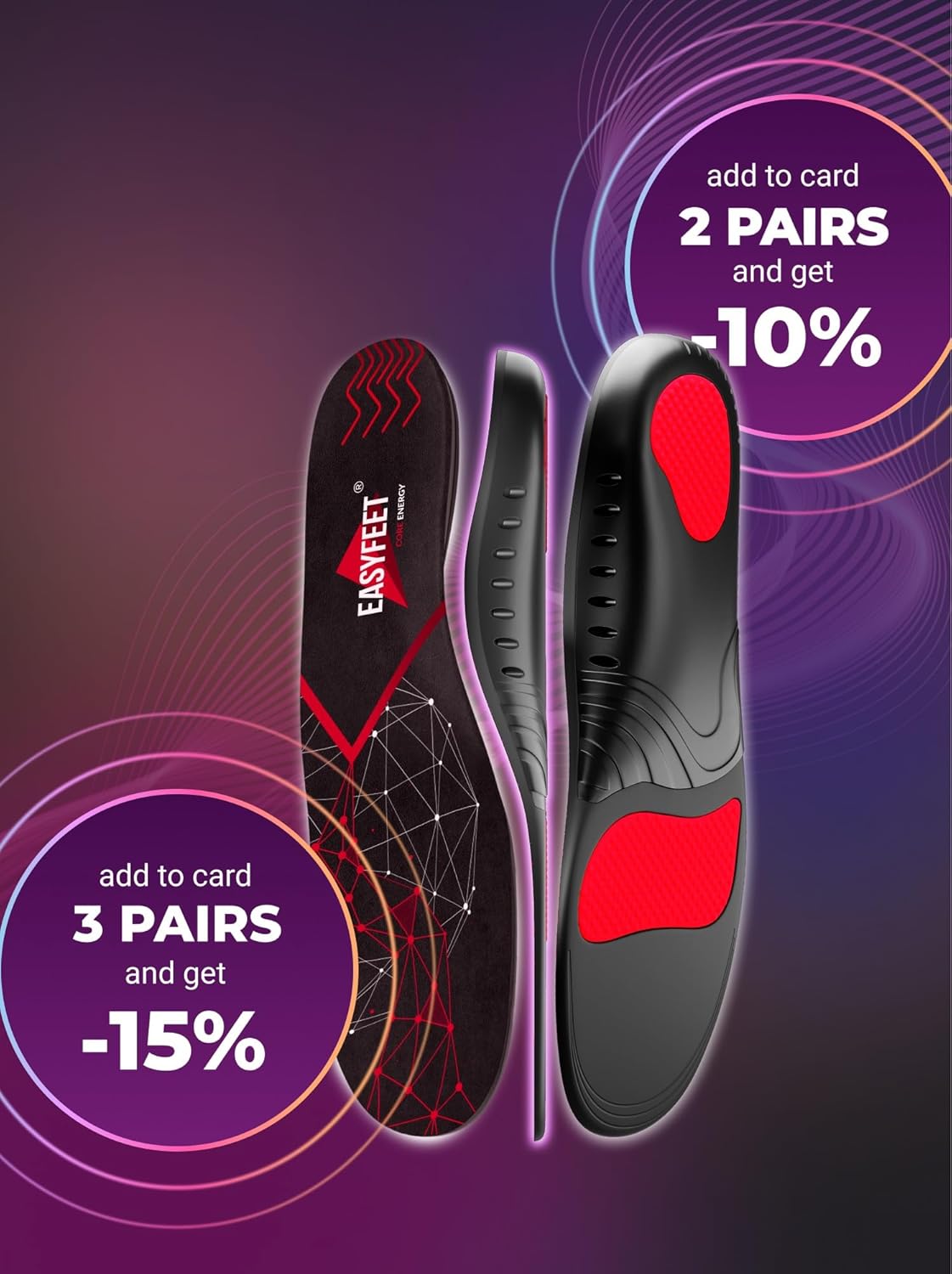 Anti-Fatigue Plantar Fasciitis Shoe Insoles - High Arch Support Insoles - Inserts Orthotics Men Women - Heel Arch Feet Pain Flat Feet - Work Boot Insoles Hiking Running