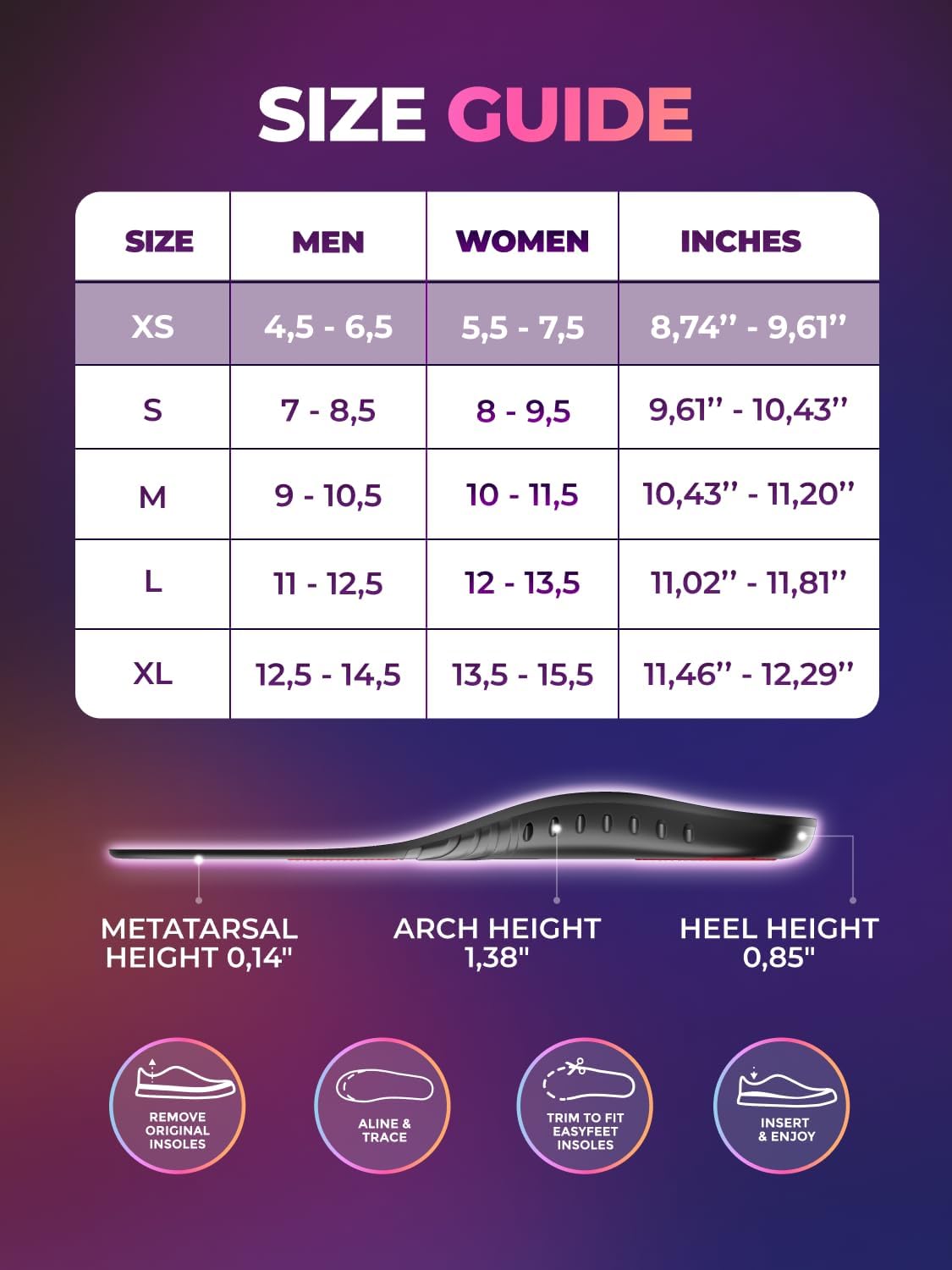 Anti-Fatigue Plantar Fasciitis Shoe Insoles - High Arch Support Insoles - Inserts Orthotics Men Women - Heel Arch Feet Pain Flat Feet - Work Boot Insoles Hiking Running