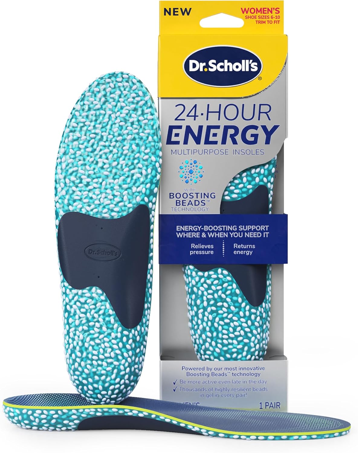 Dr. Scholls® 24-Hour Energy Multipurpose Insoles, Returns Energy with Every Step, Relieves Foot Pressure  Tired Achy Feet, Memory Foam  Gel Insert, Womens Shoe Size 6-10, 1 Pair