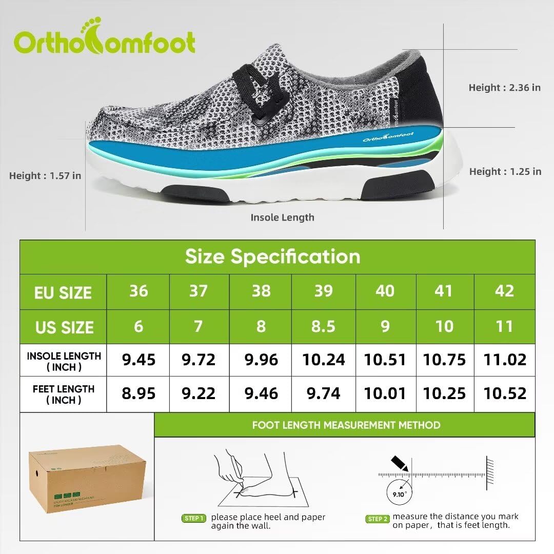 OrthoComfoot Womens Orthopedic Casual Shoes, Arch Support Lace up Driving Sneakers for Outdoor Indoor, Slip Resistant Walking Sneakers for Foot and Heel Pain Relief