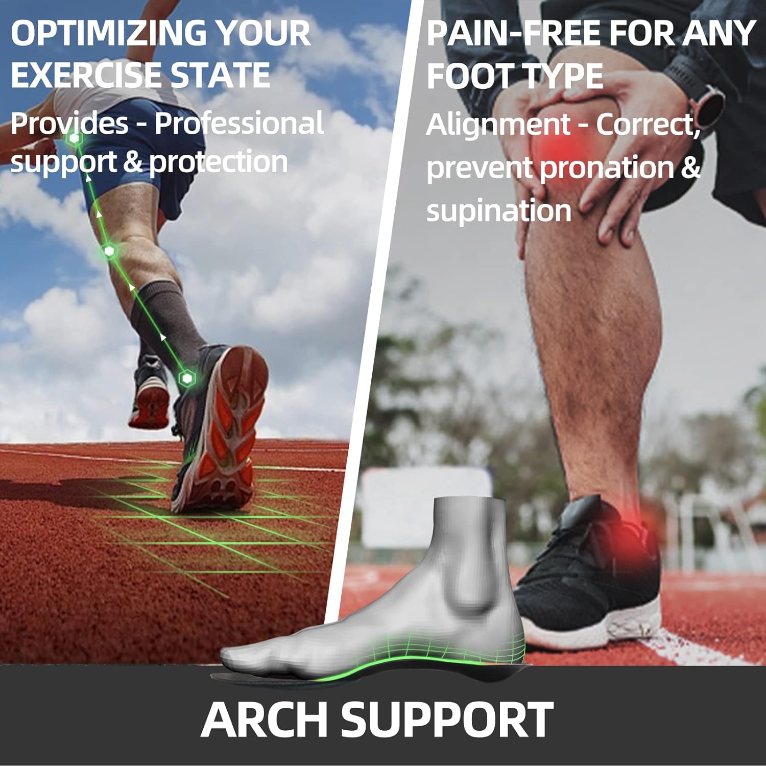 Arch Support Orthotic Custom Insoles Shoe Inserts - Support for Plantar Fasciitis Relief, Over-Pronation, Supination, Foot Pain, Flat Feet, Running Sports/Daily Use - Men  Women