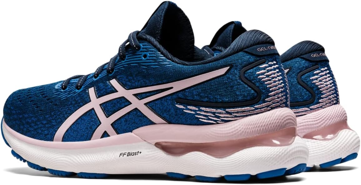 ASICS Womens Gel-Nimbus 24 Running Shoes, 11, French Blue/Barely Rose