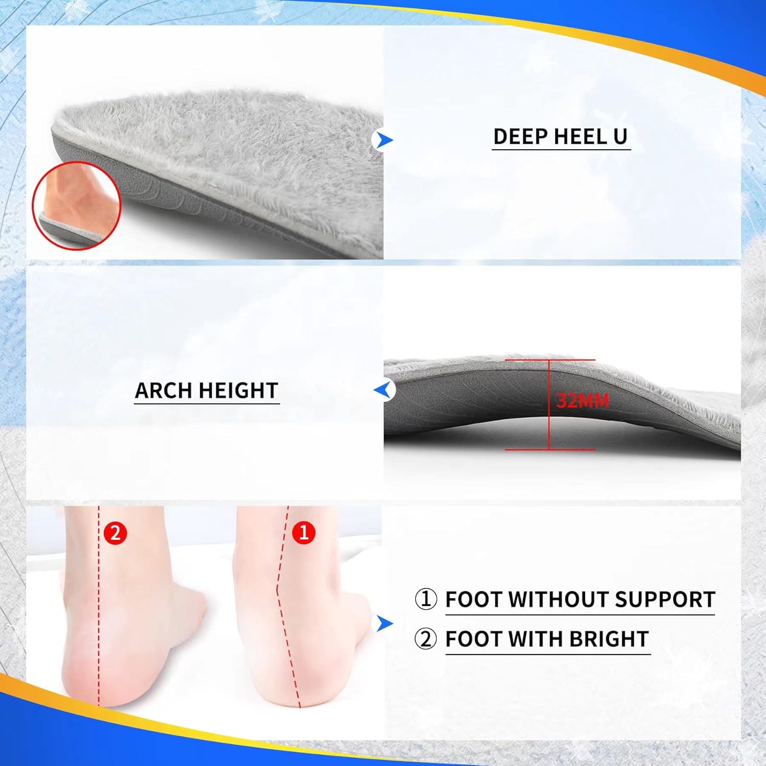 Full-Length Orthopedic Insoles for Plantar Fasciitis Arch Support for Flat Feet Heel Spurs and Foot Pain Running Shock Absorption Inserts