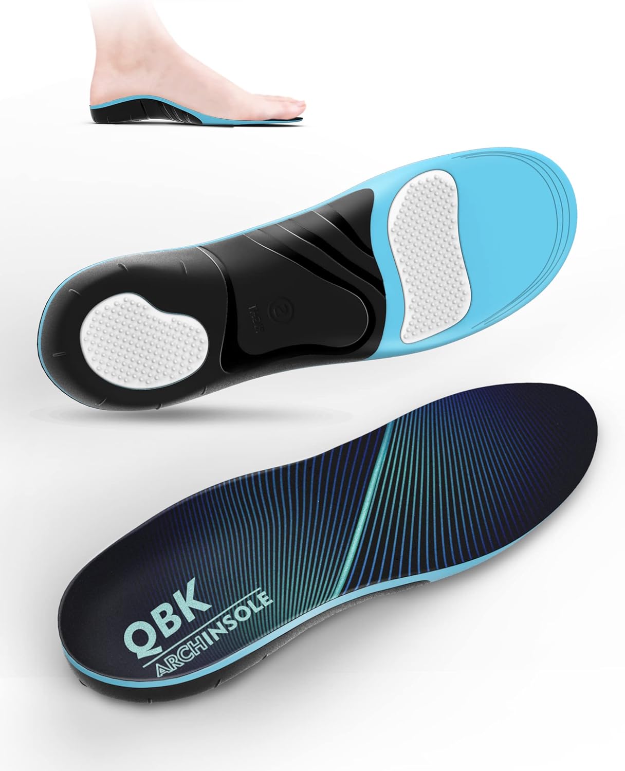 Plantar Fasciitis Insoles, QBK Shoe Inserts for WomenMen Helps Prevent Overpronation, Supination, Heel Spur, Metatarsalgia, Suitable for Work, Standing XL