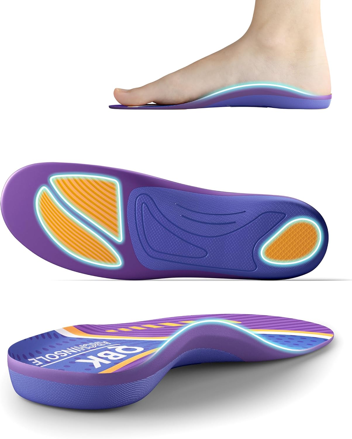 Plantar Fasciitis Insoles, QBK Shoe Inserts for WomenMen Helps Prevent Overpronation, Supination, Heel Spur, Metatarsalgia, Suitable for Work, Standing XL