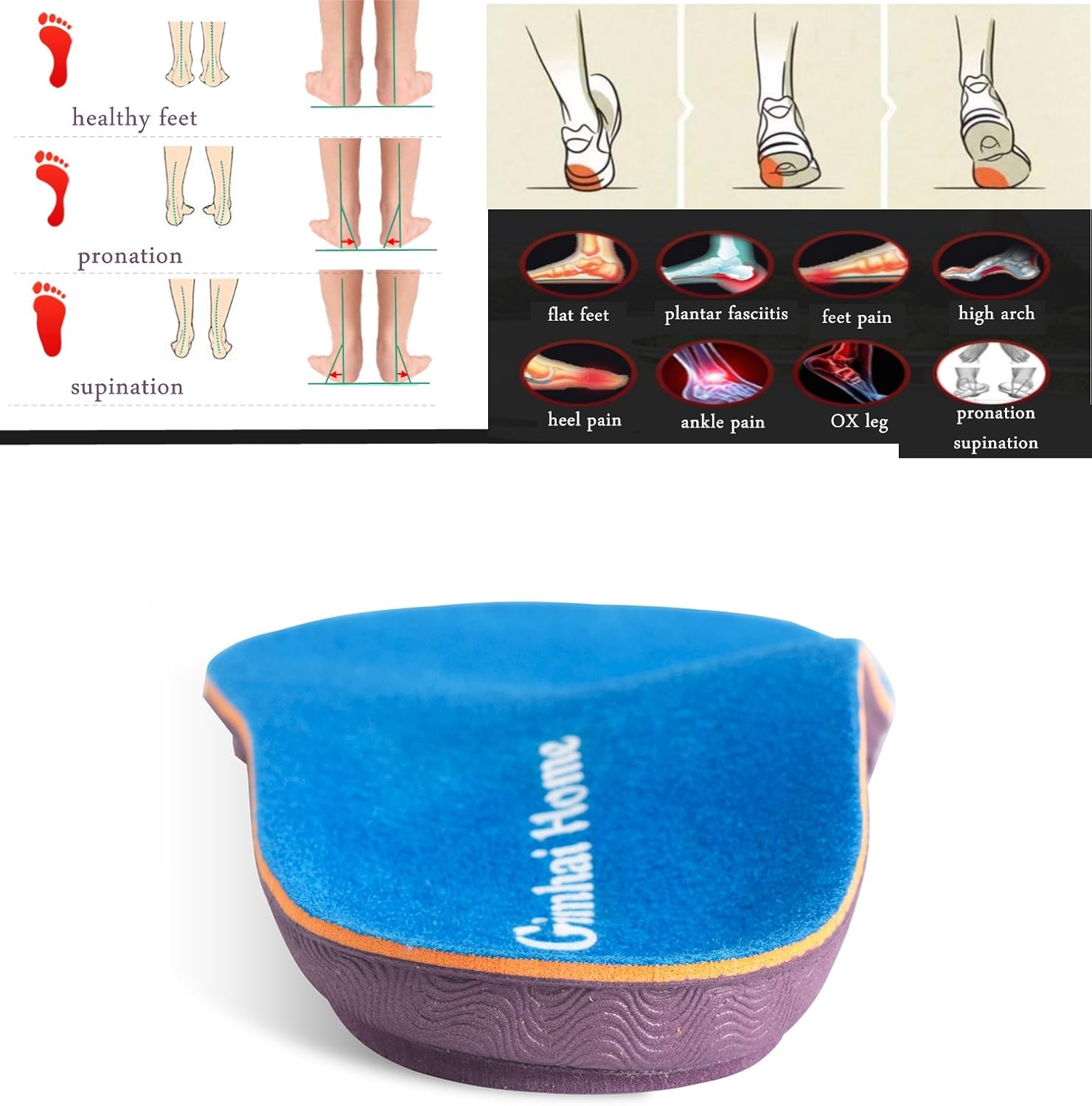 Orthotics Arch Support Shoes Insoles/Inserts for Pronation,Supination,Flat Feet,Plantar Fasciitis,Heel Pain,Foot Pain,Bunion for Men and Women (US Men(13-13.5)-12.20-310MM)