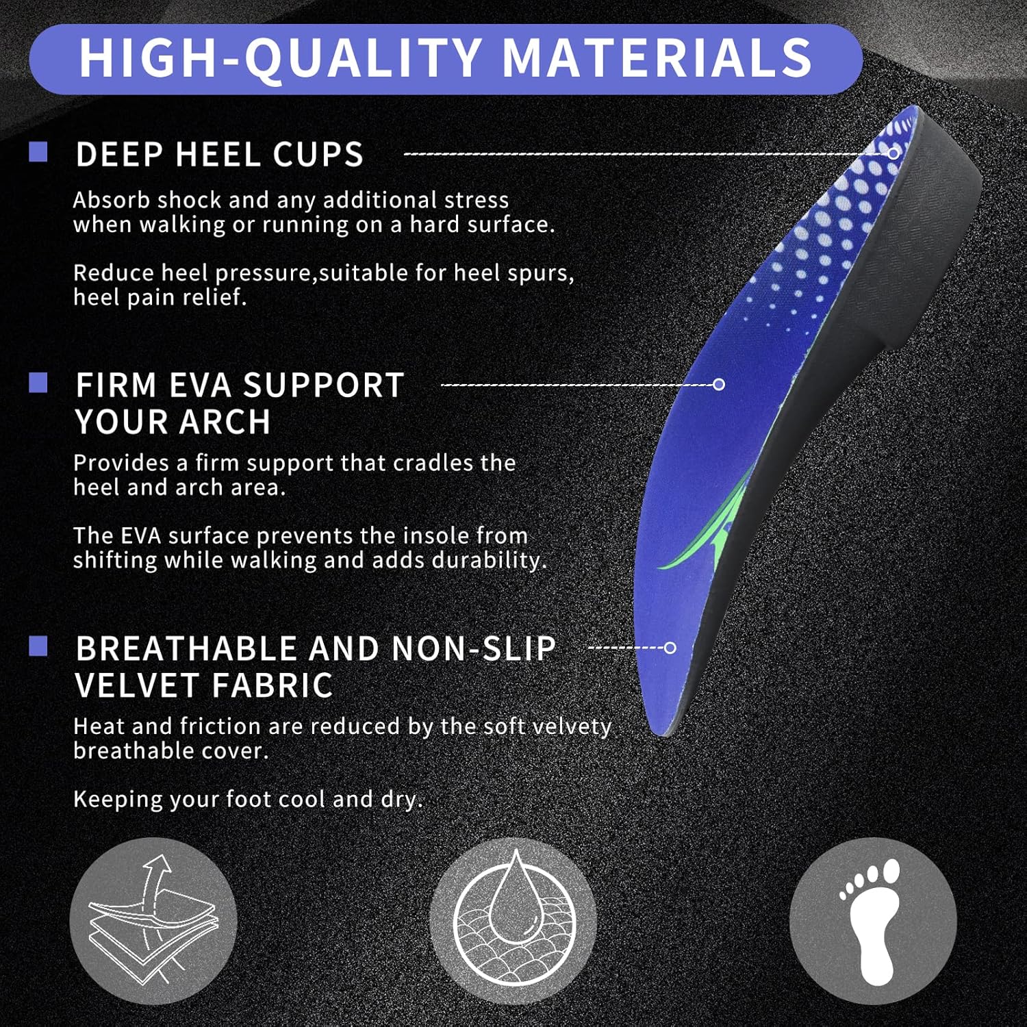 3/4 Arch Support Insoles for Men and Women, Plantar Fasciitis Insoles, Orthotic Inserts for Flat Feet Over-Pronation, Rigid High Arch Support Shoe Insoles for Heel Spurs Foot Pain Relief, L