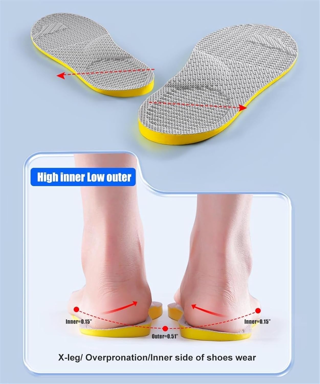 Over Pronation Insoles, Heel Wedge Lifts Arch Support Inserts Orthotic Inserts, X-Leg Bow Legs Correcting Insoles for Excessive Pronation (Size : 37-38)
