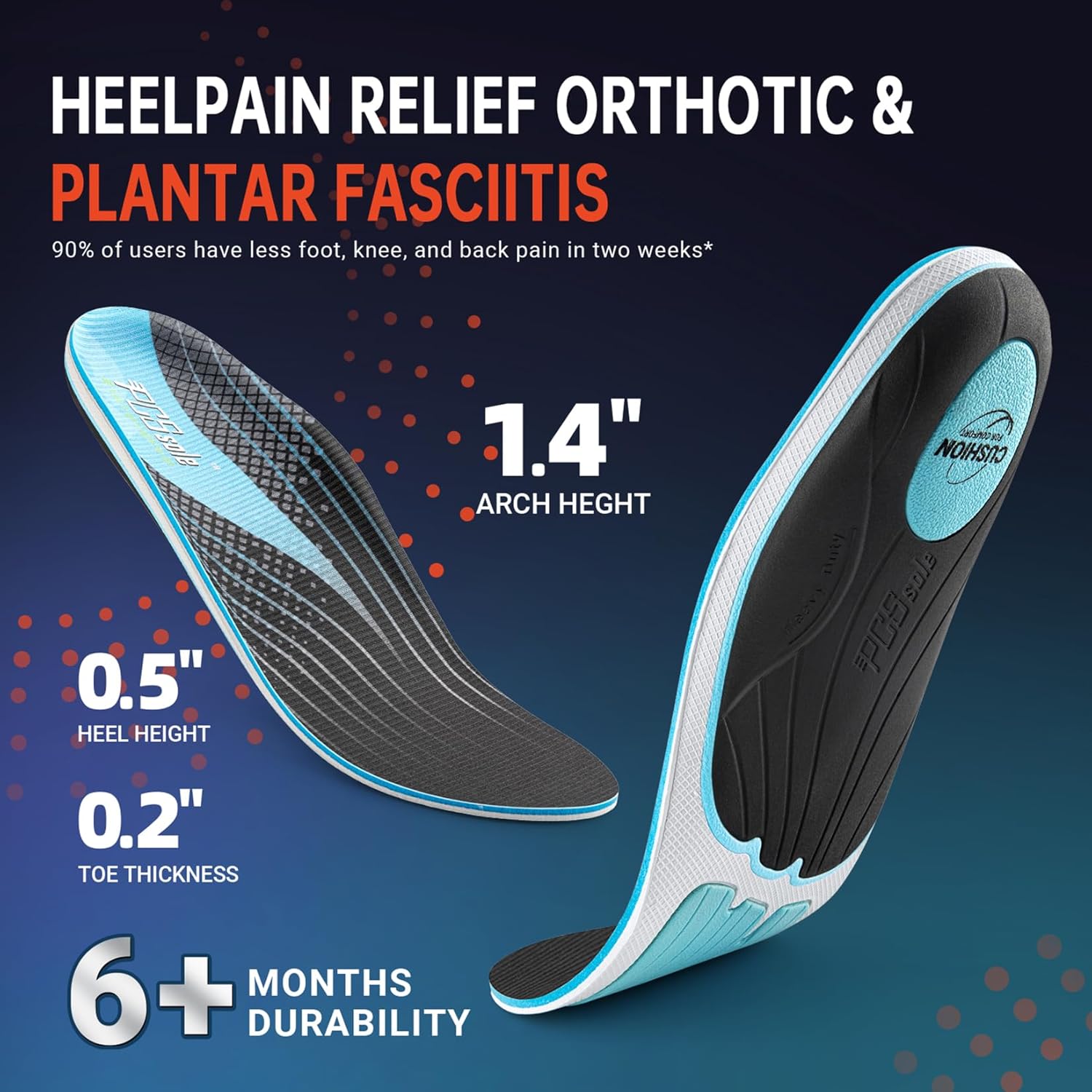 PCSsole Plantar Fasciitis Insoles Men Women- 220+lbs Heavy Duty High Arch Support Inserts with Comfort Cushion Orthotic Pain Relief Insoles for Flat Feet - Arch Pain - Heel Pain -Work Boot Shoe Insole