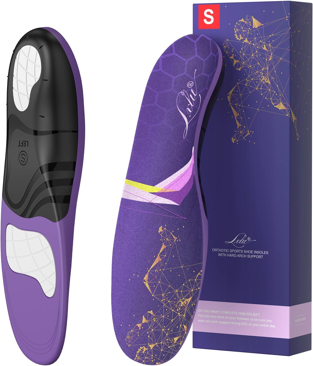 Plantar Fasciitis Pain Relief Insole Arch Support Orthotics Over-Pronation Corrective Inserts Absorb Shock Work Boot Comfortable Shoe Insole for Men and Women for Everyday Use, S