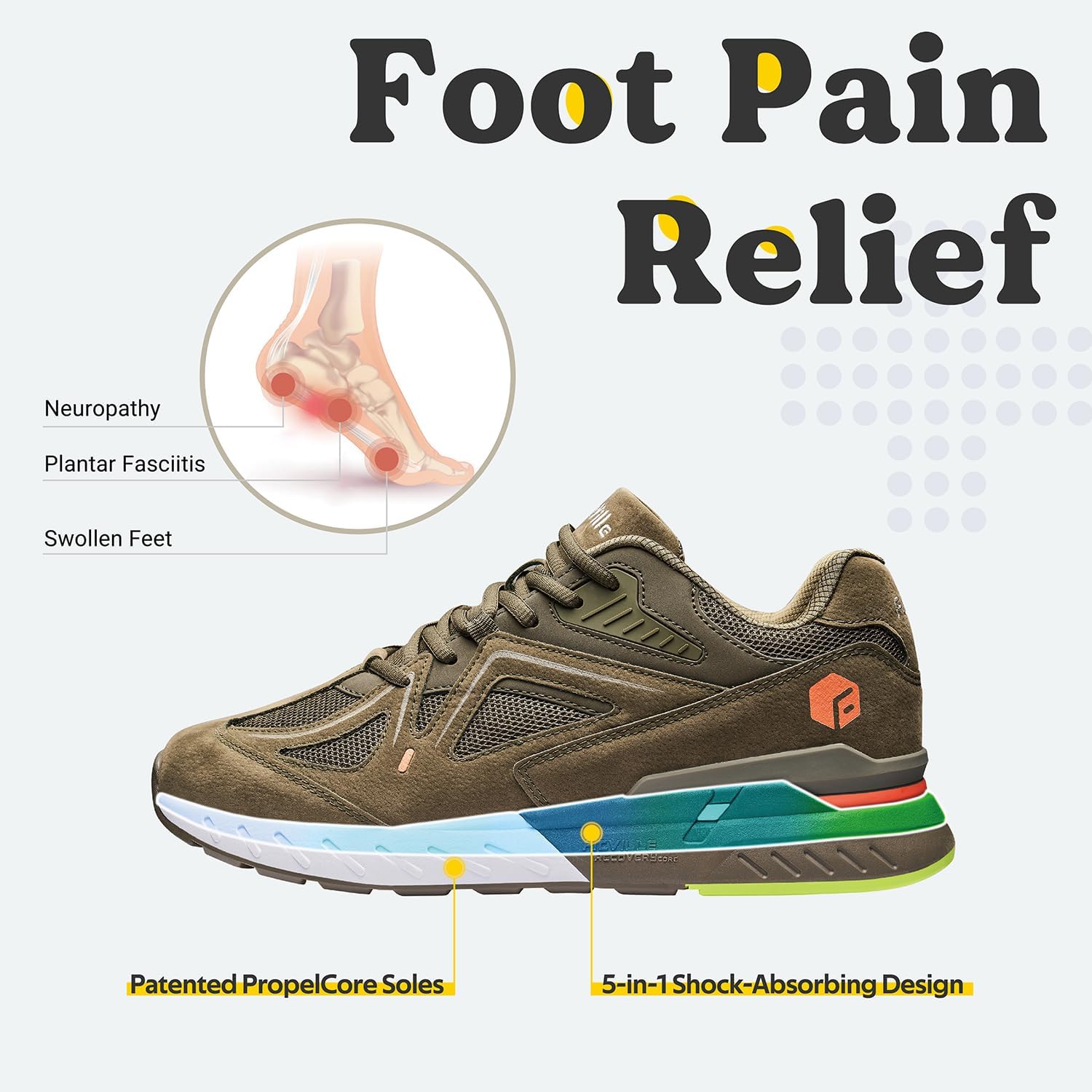 FitVille Extra Wide Walking Shoes for Men Wide Width Sneakers for Flat Feet Heel Pain Relief - Rebound Core