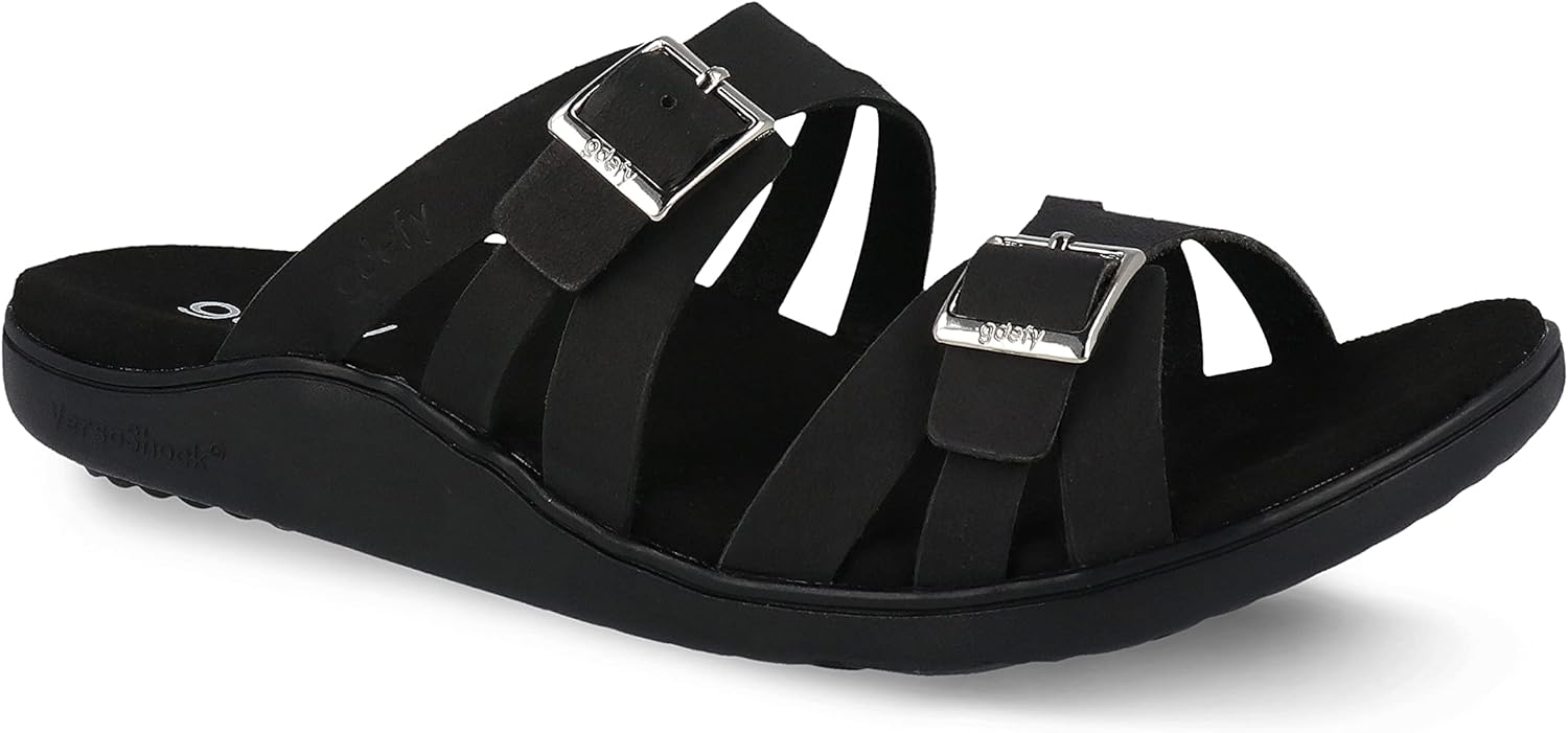 Gravity Defyer Womens GDEFY Ortal Leather Strappy Fashion Sandal - VersoShock Proven Performance Orthotic Slides