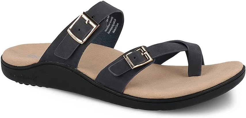 Gravity Defyer Womens GDEFY Yontal Leather Fashion Sandal - VersoShock Proven Performance Orthotic Slides